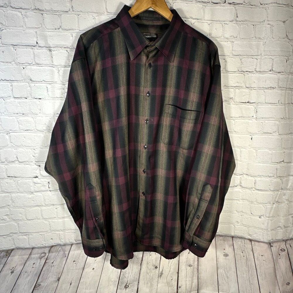 Pendleton Shirt Mens XL Zephyr Shirt‎ Fine Worsted Wool Purple Black Plaid